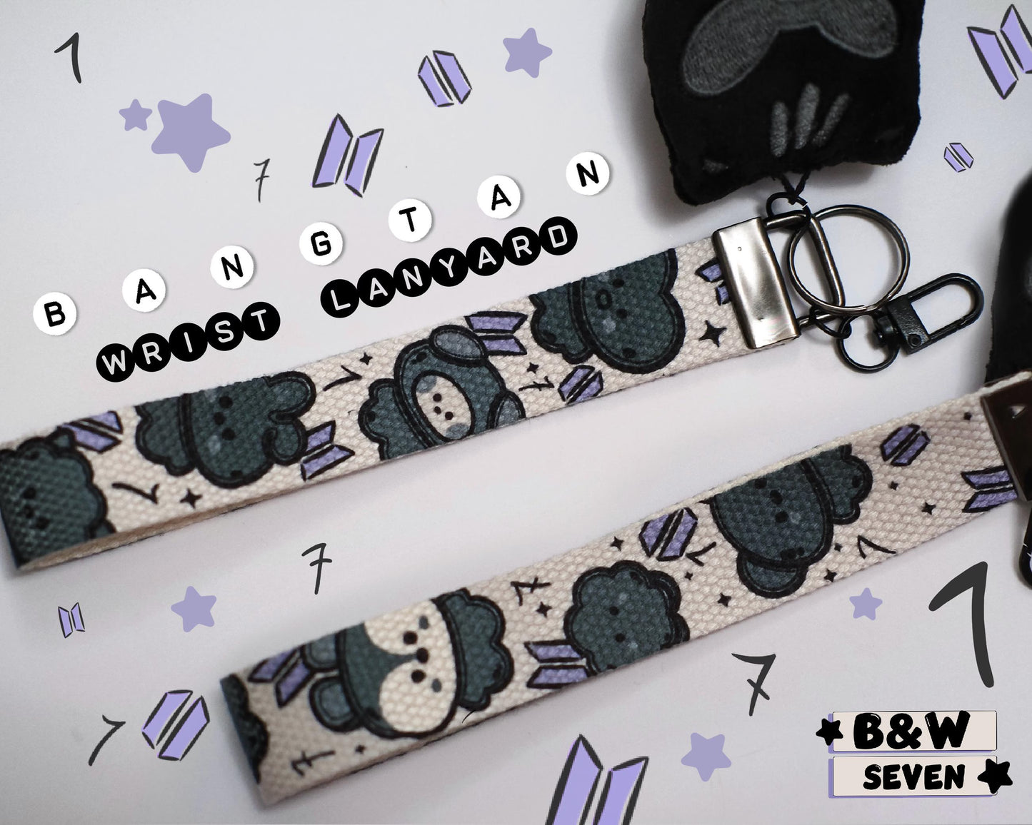 Kpop B&W Wrist Lanyard Cute OT7 Characters Lightstick Lanyard