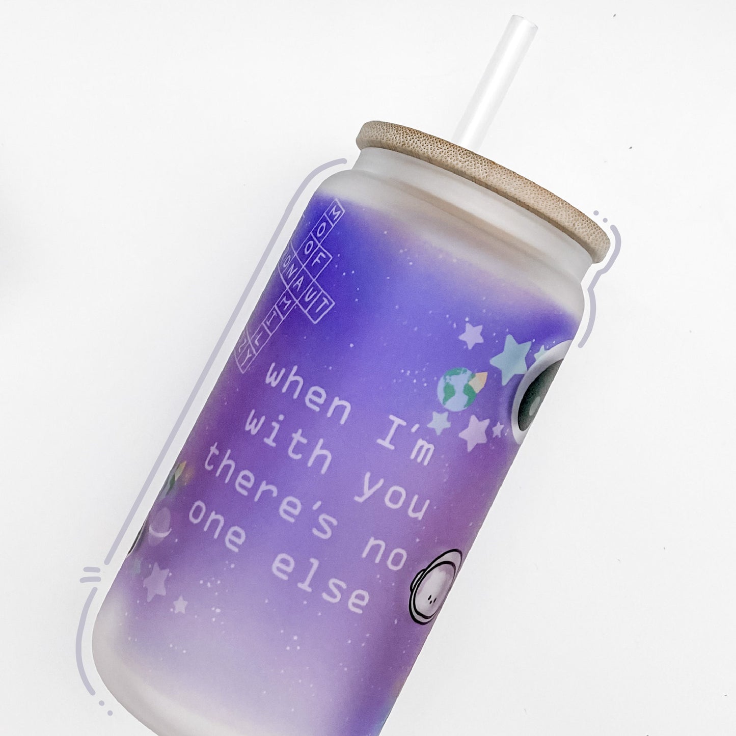 The Astronaut / Jin Frosted Glass 16 oz Cup Can Tumbler with Bamboo Lid and Straw | BTS tumbler - cup / Jin BTS