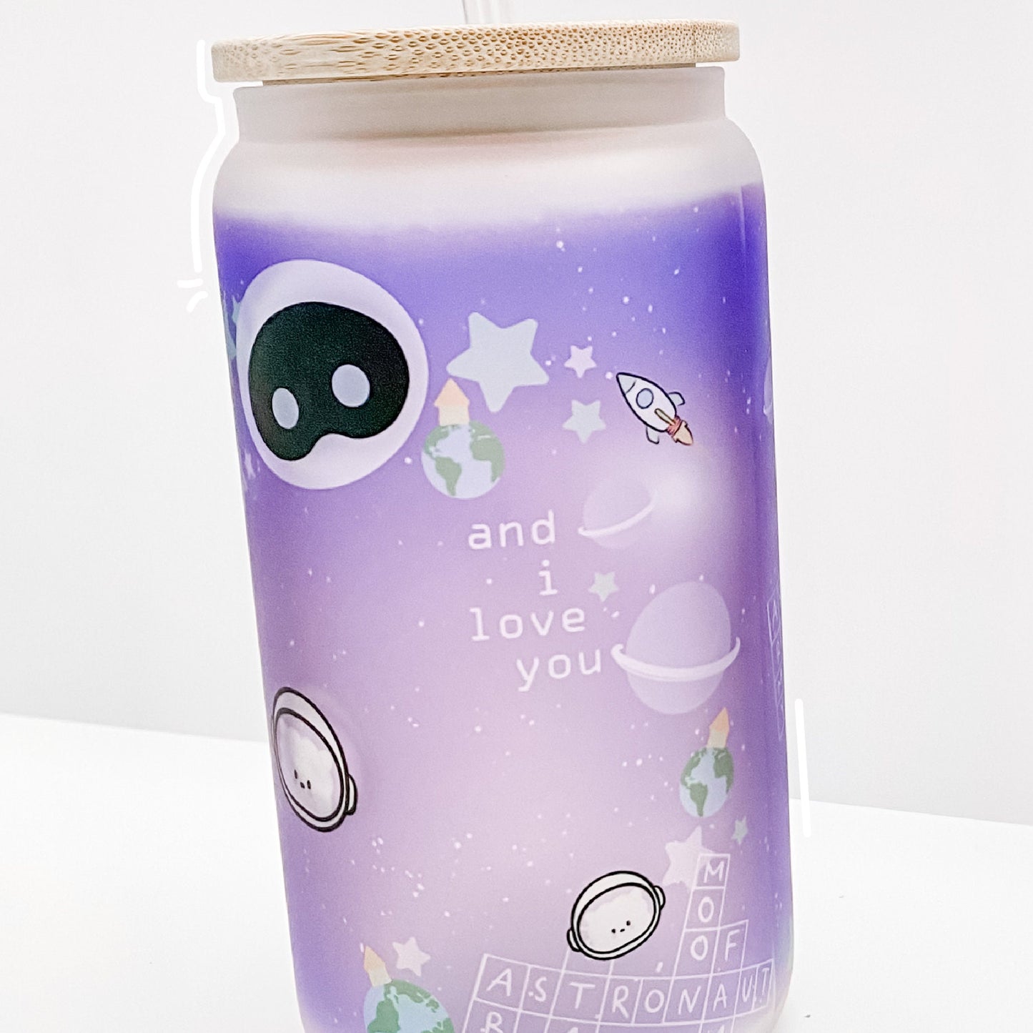 The Astronaut / Jin Frosted Glass 16 oz Cup Can Tumbler with Bamboo Lid and Straw | BTS tumbler - cup / Jin BTS