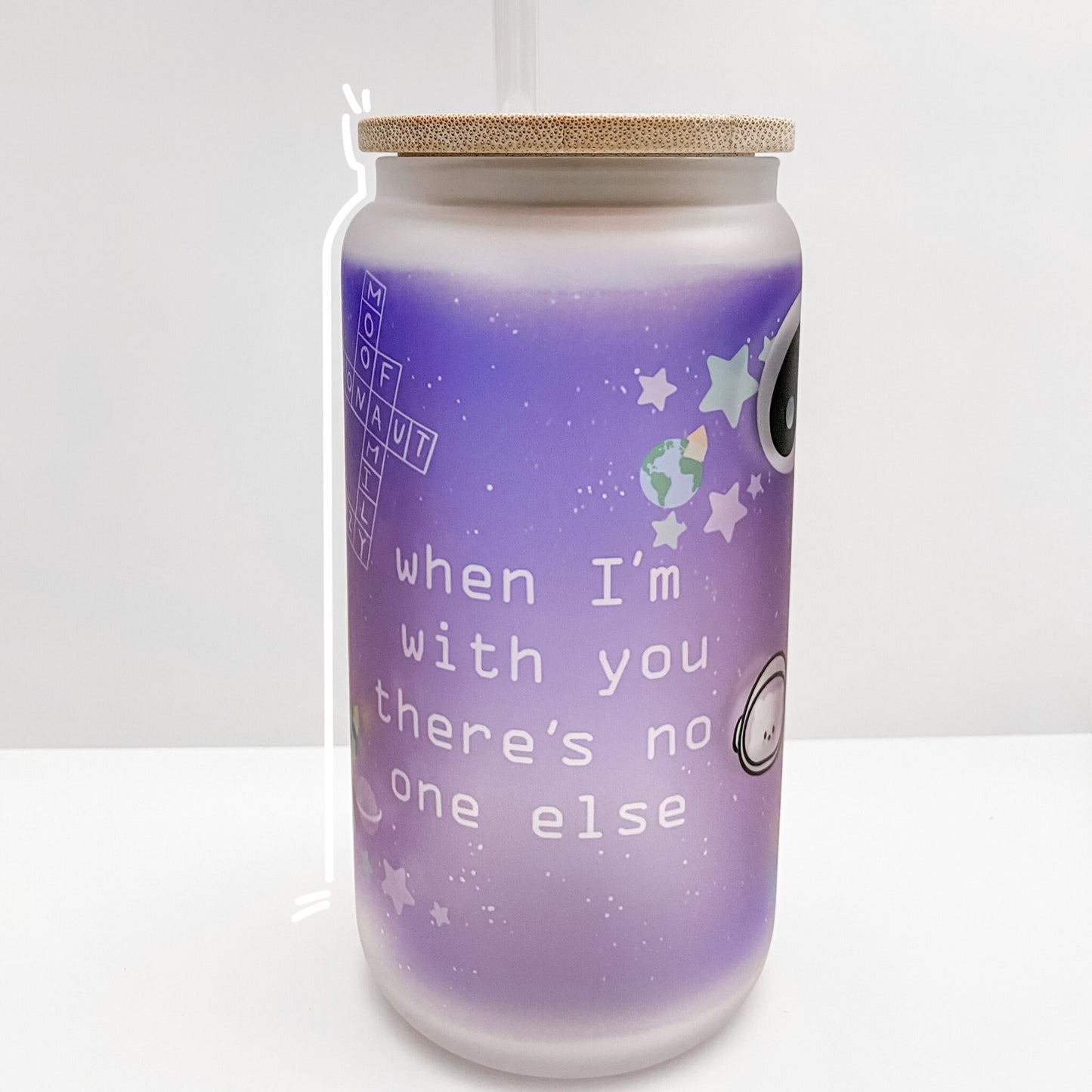 The Astronaut / Jin Frosted Glass 16 oz Cup Can Tumbler with Bamboo Lid and Straw | BTS tumbler - cup / Jin BTS