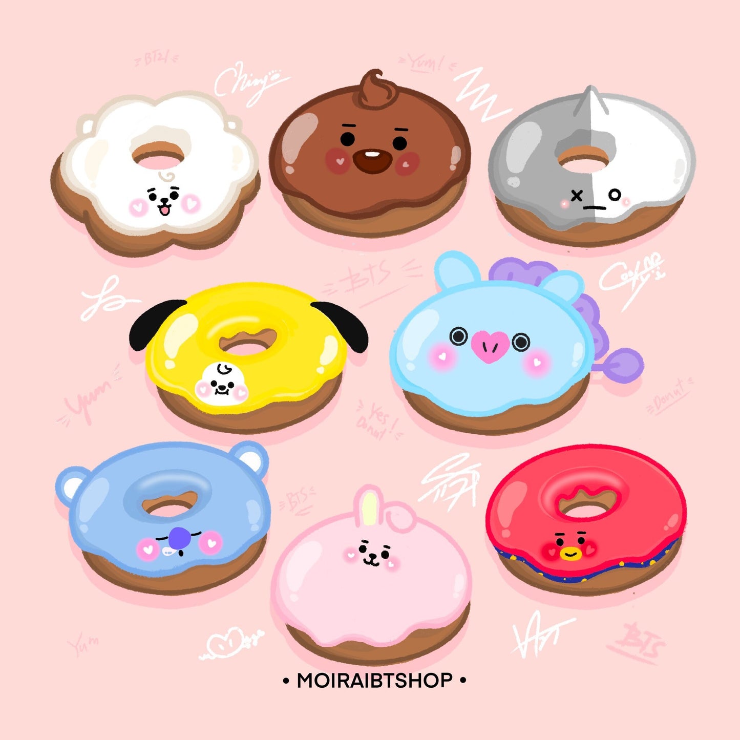 Mini BT21 Donut Sticker | BTS x BT21 Sticker | Vinyl Sticker Paper