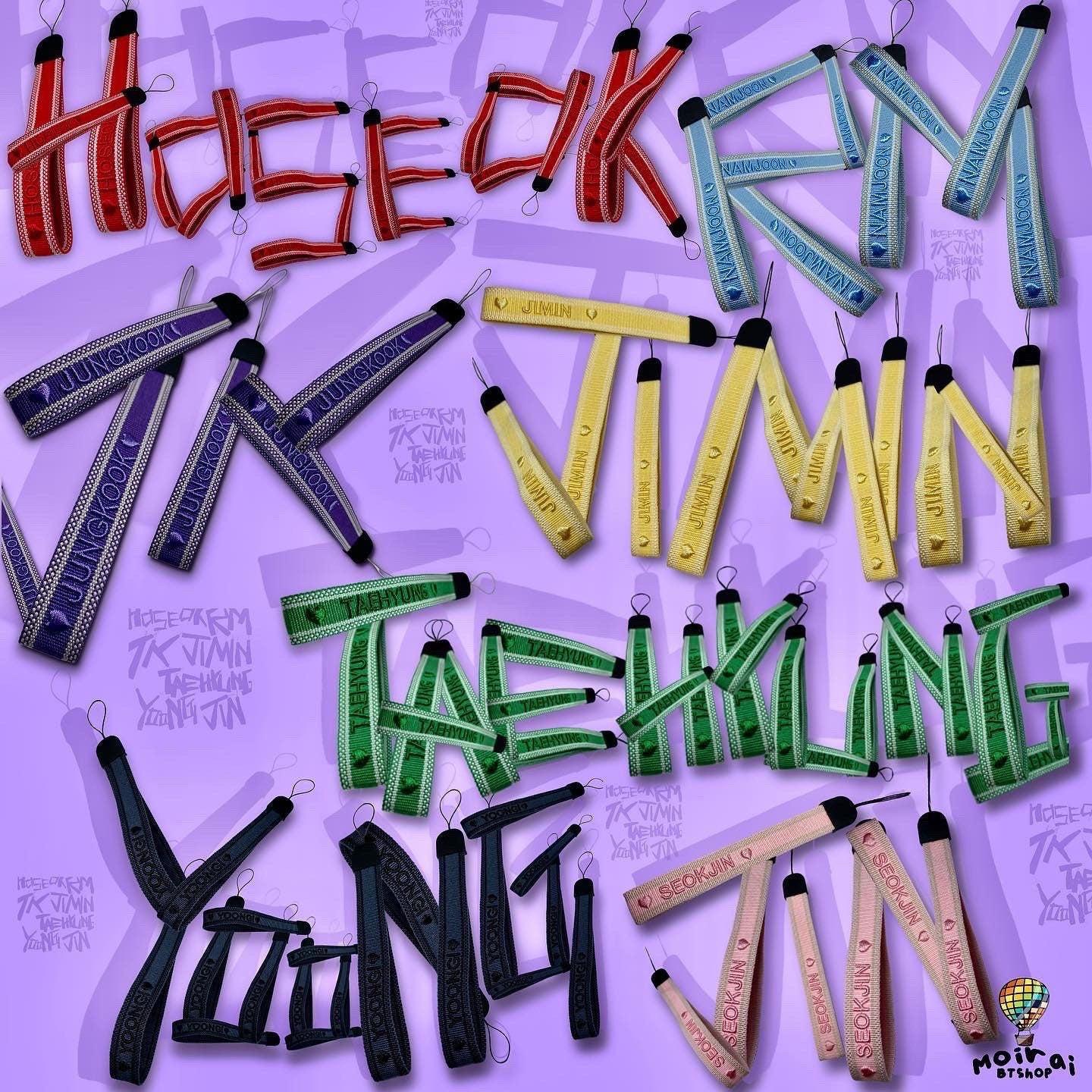 Bangtan Lightstick Lanyard Bundle | Wrist Strap | BTS Embroidered Lanyard | Whole Set 7 Members