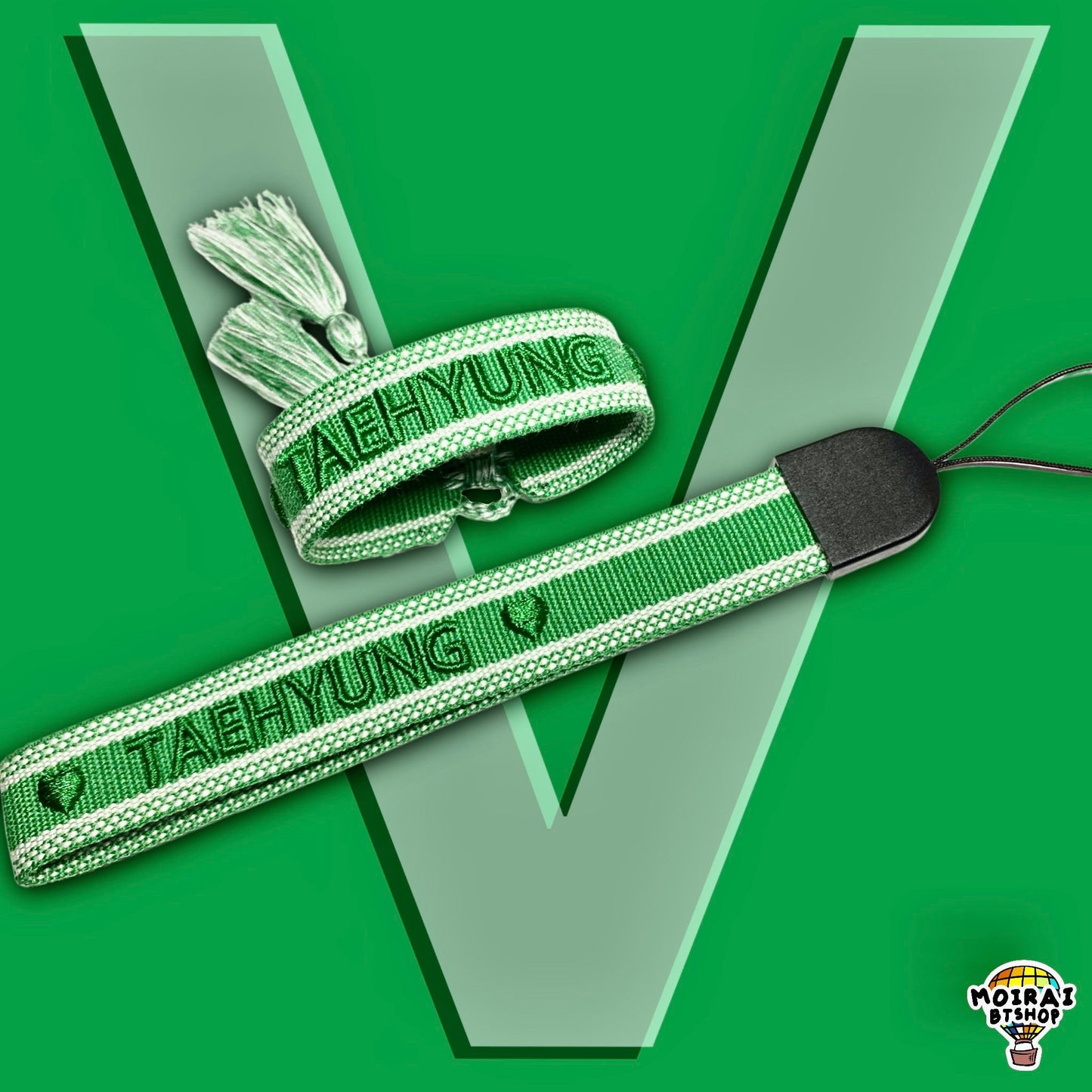 Taehyung Bracelet + Lanyard Bundle | Wrist Strap | BTS Embroidered Lanyard | Bracelet