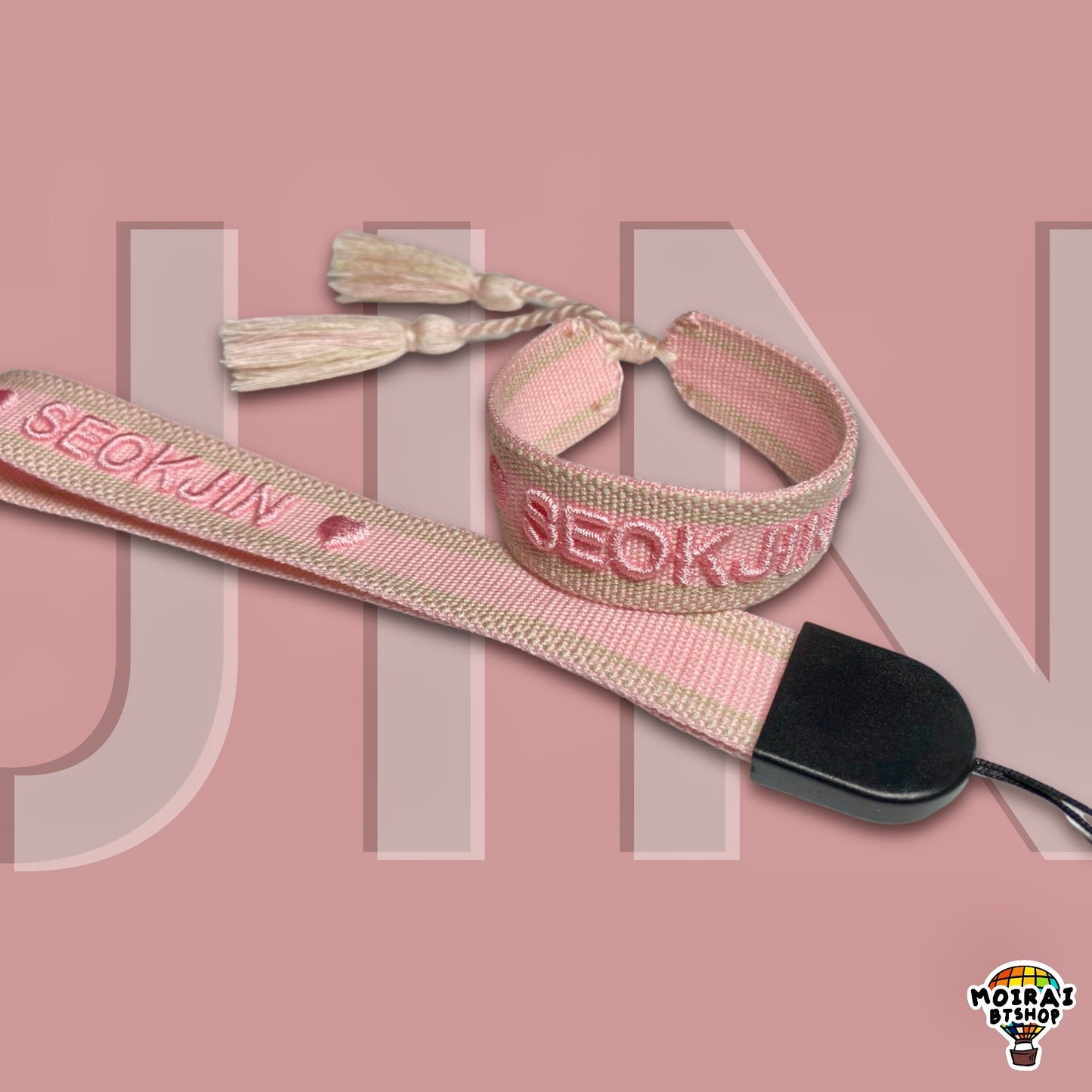 Jin Bracelet + Lanyard Bundle | Wrist Strap | BTS Embroidered Lanyard | Bracelet