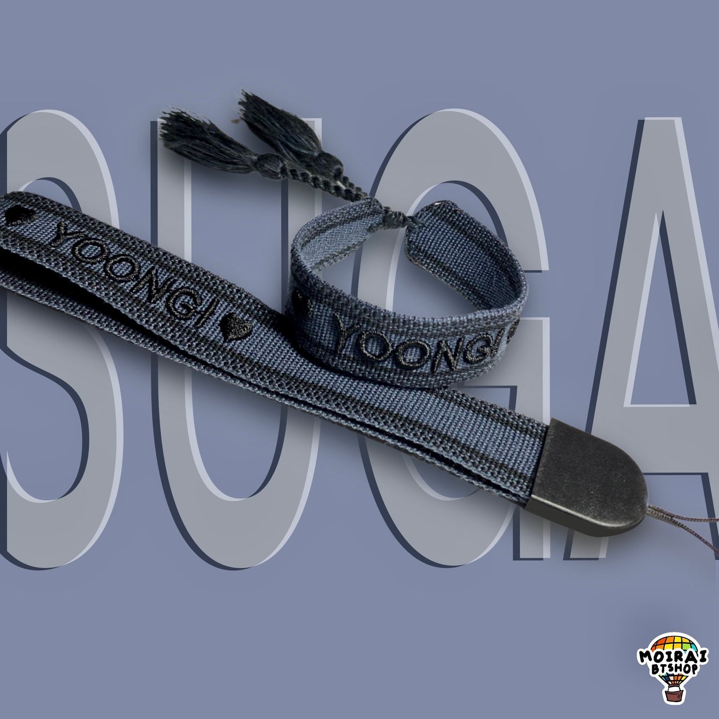 Yoongi Bracelet + Lanyard Bundle | Wrist Strap | BTS Embroidered Lanyard | Bracelet