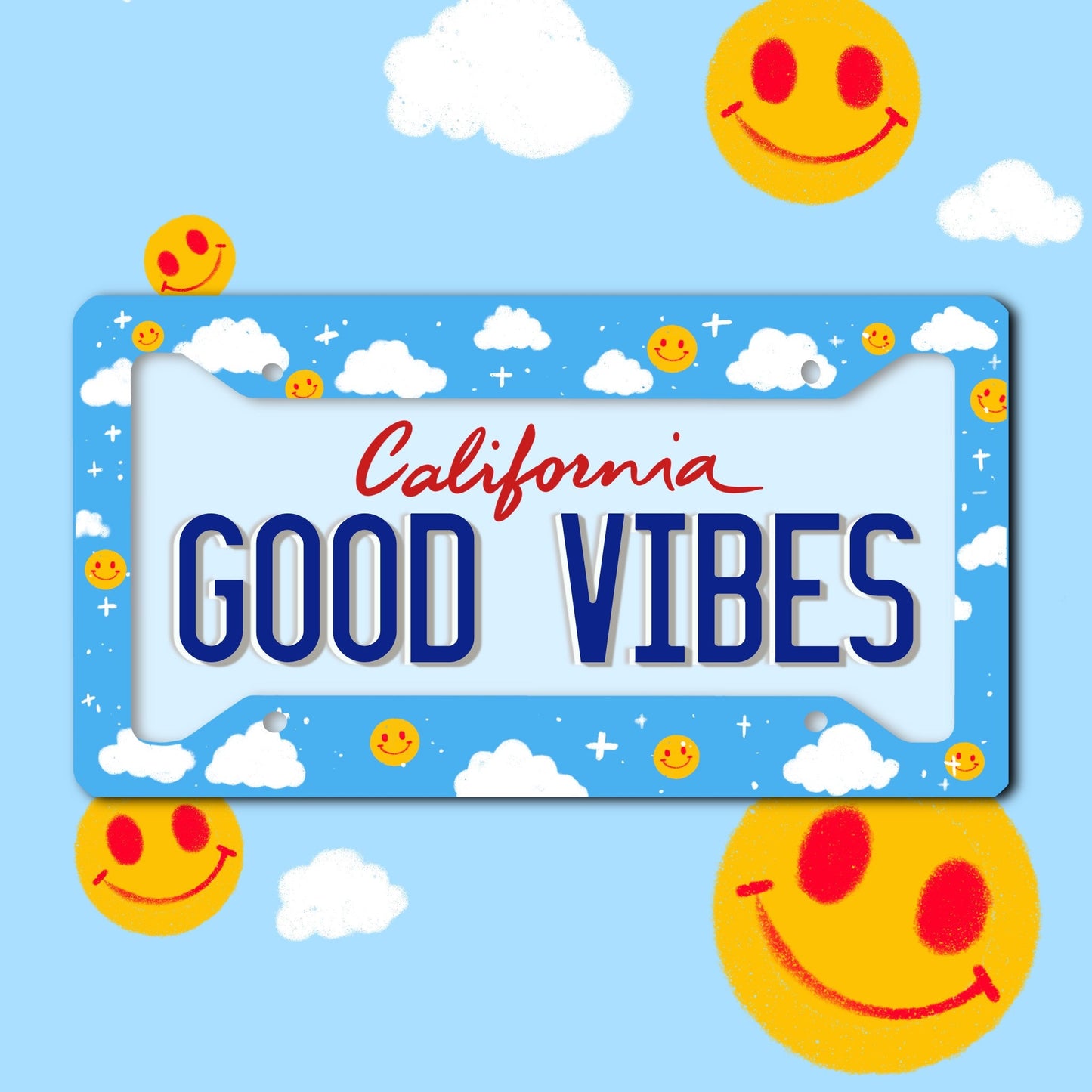 Cloud License Plate Frame | Good Vibes License Plate Frame | Happy Cloud License Plate Frame
