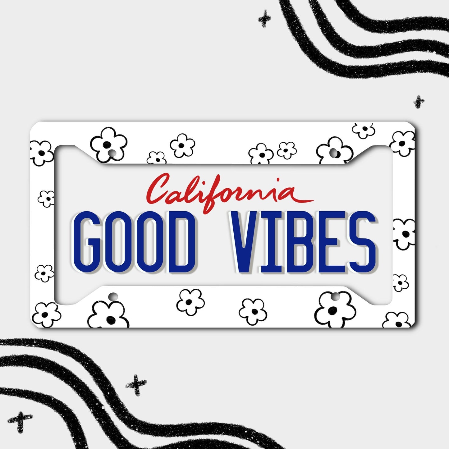 Flowers License Plate Frame | Good Vibes License Plate Frame | Cute License Plate Frame
