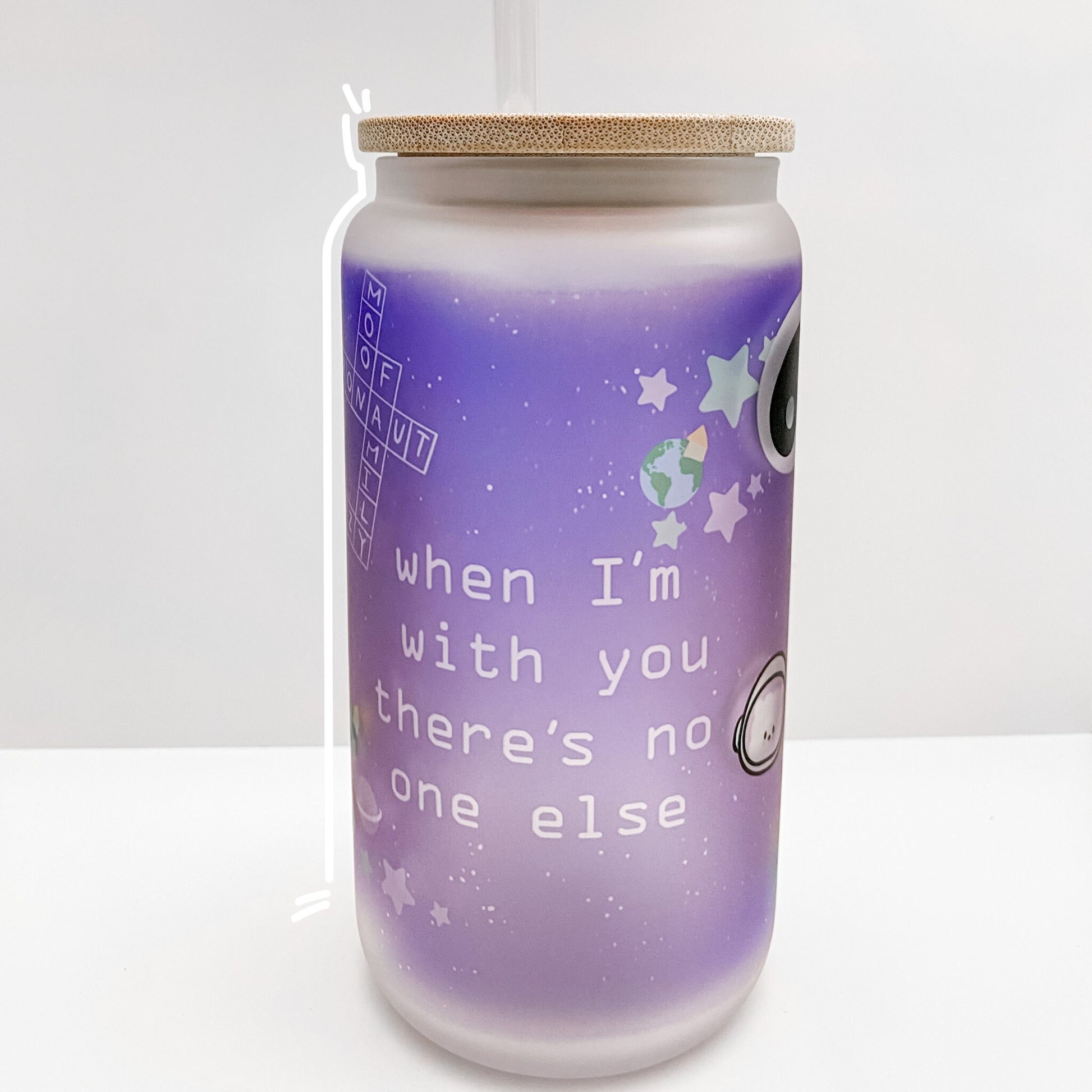 The Astronaut / Jin Frosted Glass 16 oz Cup Can Tumbler with Bamboo Lid and Straw | BTS tumbler - cup / Jin BTS