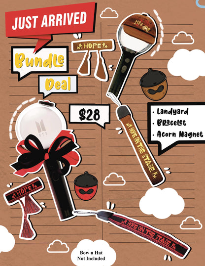 Hope Tour Edition Bundle - Hope On The Stage Lightstick Lanyard + Bracelet + Acorn Magnet Bundle / Army Bomb Lightstick Strap/ Lanyard