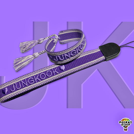 Jungkook Bracelet + Lanyard Bundle    | Wrist Strap | BTS Embroidered Lanyard | Bracelet